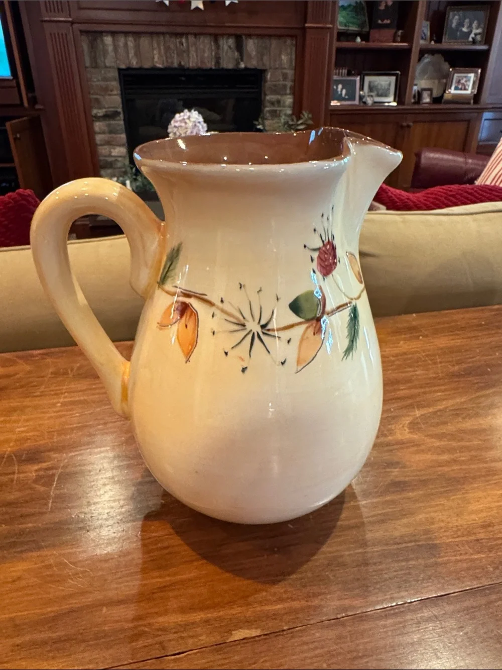 Pottery Barn Tree of Life Acorn Pitcher Beverage Ceramic Fall Autumn Cream Brown